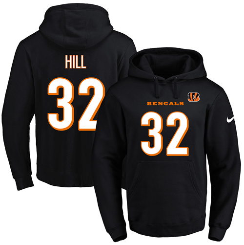 Nike Bengals #32 Jeremy Hill Black Name & Number Pullover NFL Hoodie